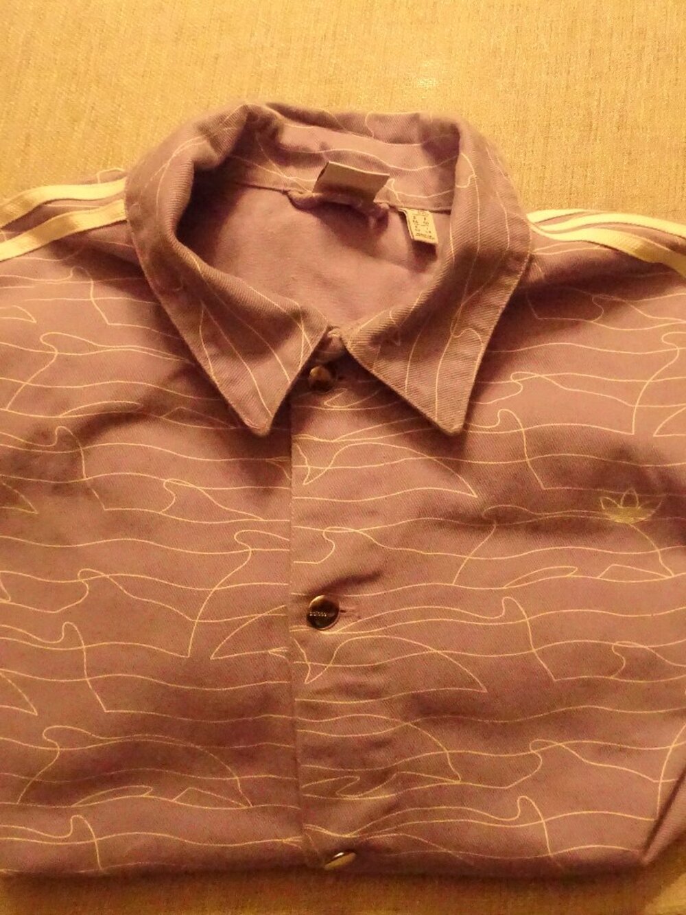 Vintage Adidas Originals Lavender Dolphin Print Twill Shirt Jacket Size XL